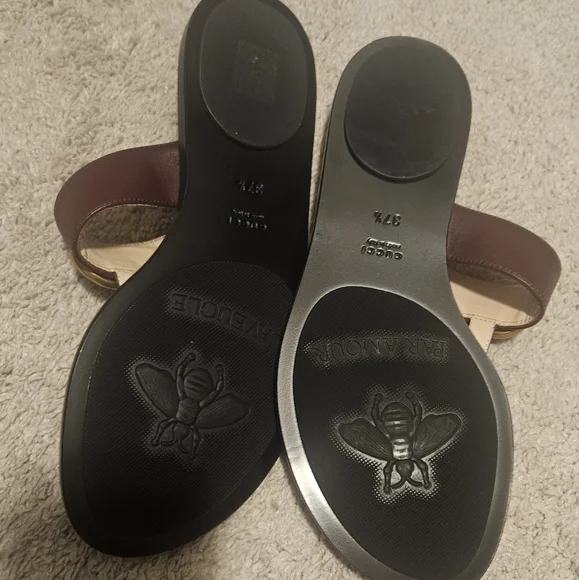 GUCCI Calfskin GG Marmont Thong Sandals 37.5 Vintage Bordeaux - Picture 4 of 5